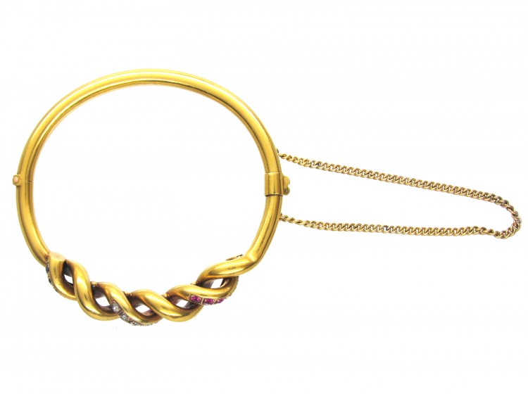 Edwardian 15ct Gold Ruby, Sapphire & Diamond Bangle