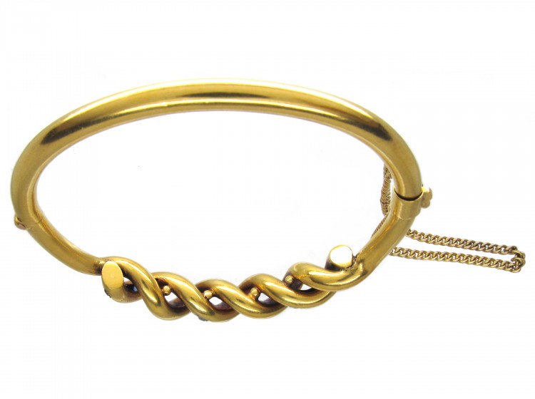 Edwardian 15ct Gold Ruby, Sapphire & Diamond Bangle