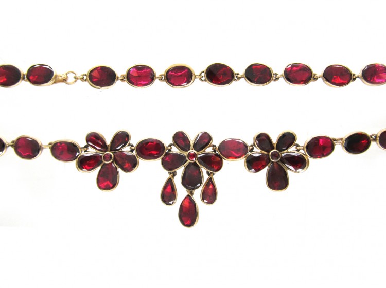 Flat Cut Garnet & Gold Edwardian Necklace
