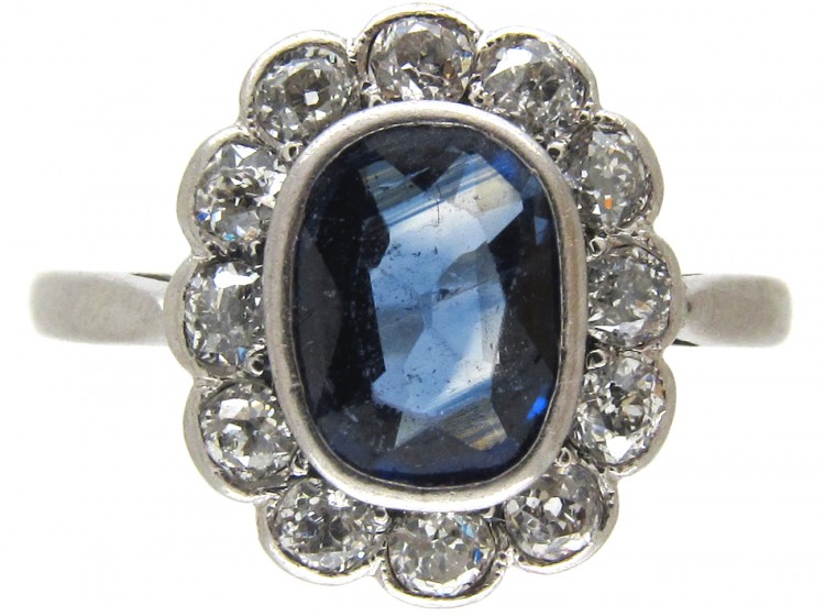Edwardian Sapphire & Diamond Oval Cluster Ring