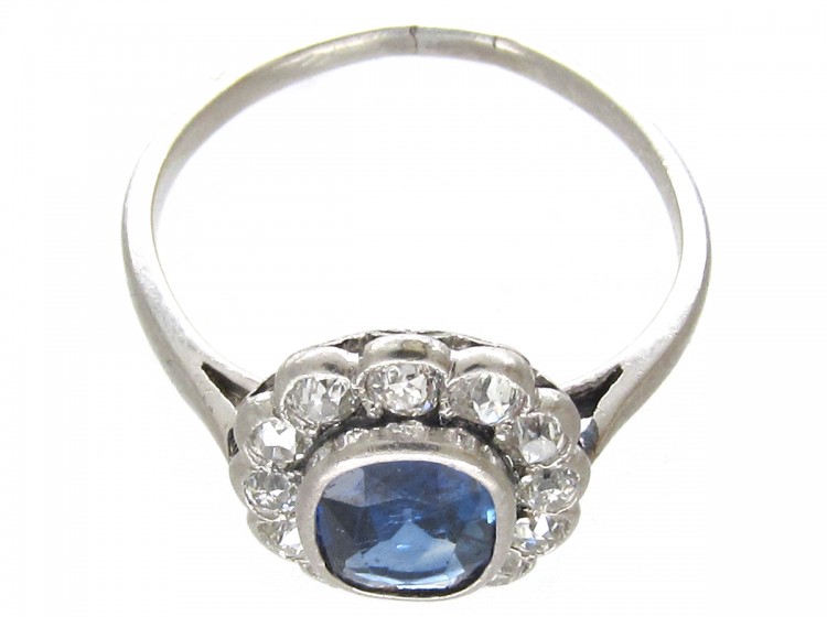 Edwardian Sapphire & Diamond Oval Cluster Ring
