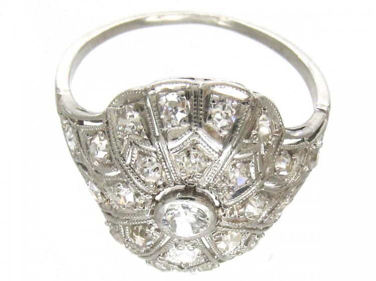 Art Deco Diamond & Pierced Work Ring
