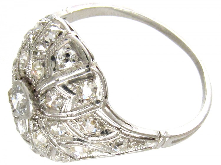 Art Deco Diamond & Pierced Work Ring