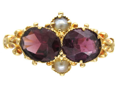 Victorian 18ct Gold, Garnet & Natural Split Pearl Ring