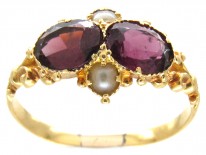 Victorian 18ct Gold, Garnet & Natural Split Pearl Ring