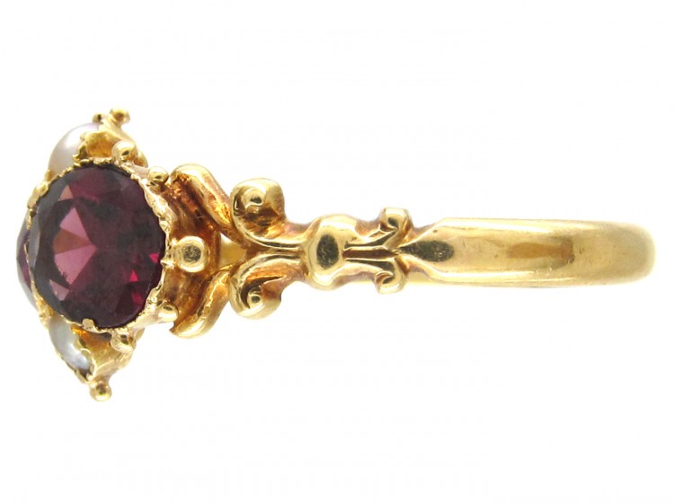 Victorian 18ct Gold, Garnet & Natural Split Pearl Ring