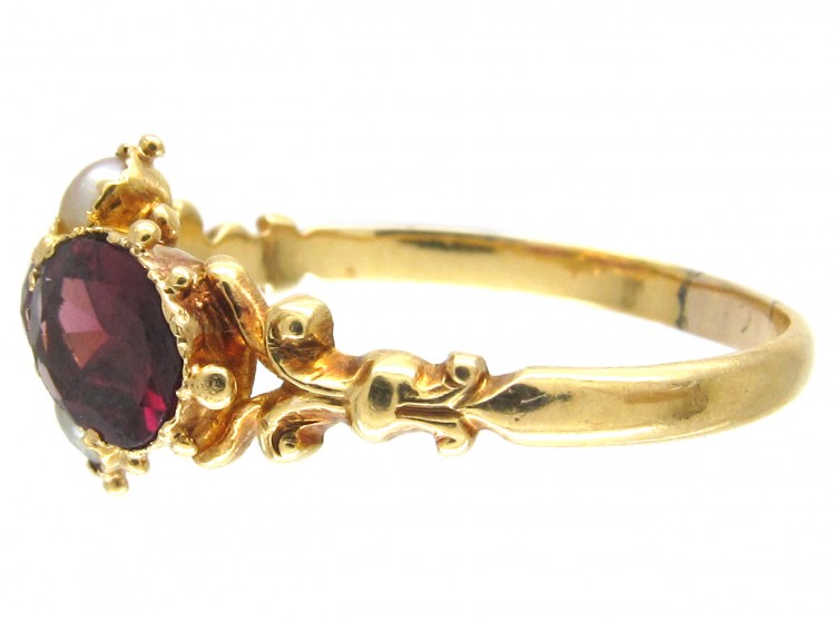 Victorian 18ct Gold, Garnet & Natural Split Pearl Ring