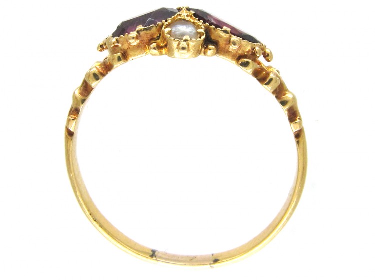 Victorian 18ct Gold, Garnet & Natural Split Pearl Ring