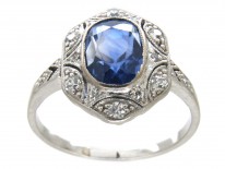 Art Deco Ceylon Sapphire & Hexagonal Diamond Ring