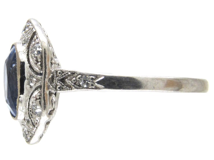 Art Deco Ceylon Sapphire & Hexagonal Diamond Ring