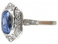 Art Deco Ceylon Sapphire & Hexagonal Diamond Ring