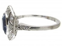 Art Deco Ceylon Sapphire & Hexagonal Diamond Ring
