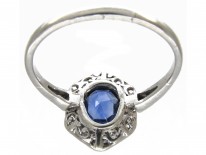 Art Deco Ceylon Sapphire & Hexagonal Diamond Ring