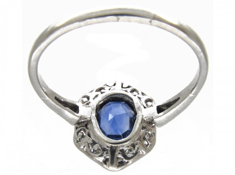 Art Deco Ceylon Sapphire & Hexagonal Diamond Ring