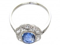 Art Deco Ceylon Sapphire & Hexagonal Diamond Ring