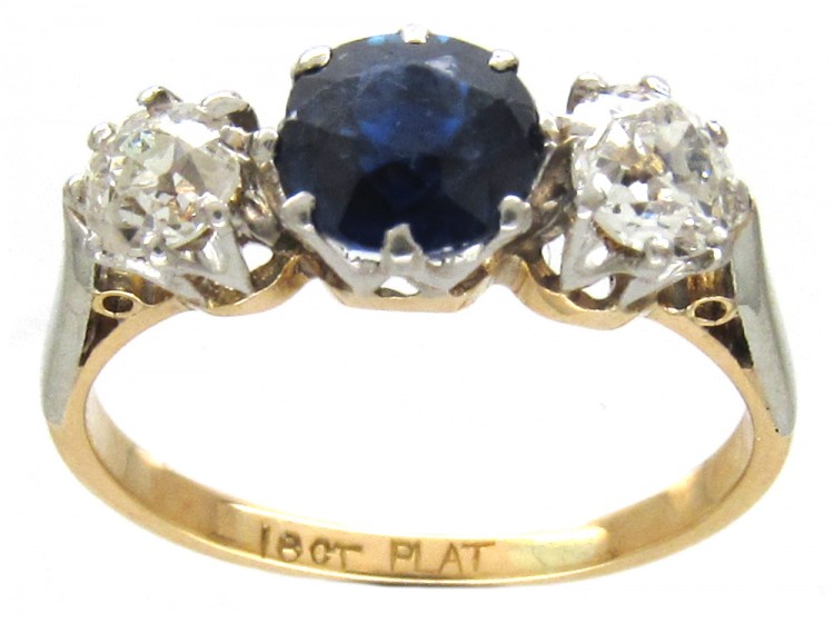 Sapphire & Diamond Three Stone Ring
