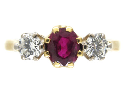 Ruby & Diamond Three Stone Ring