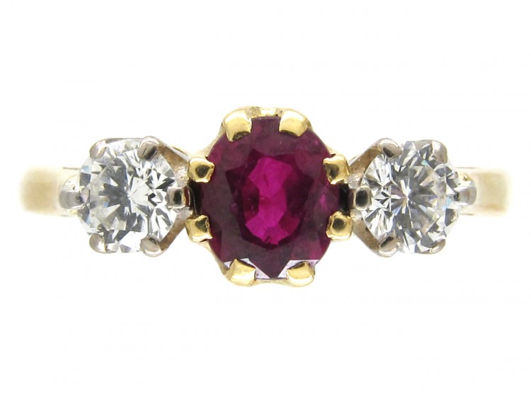 Ruby & Diamond Three Stone Ring