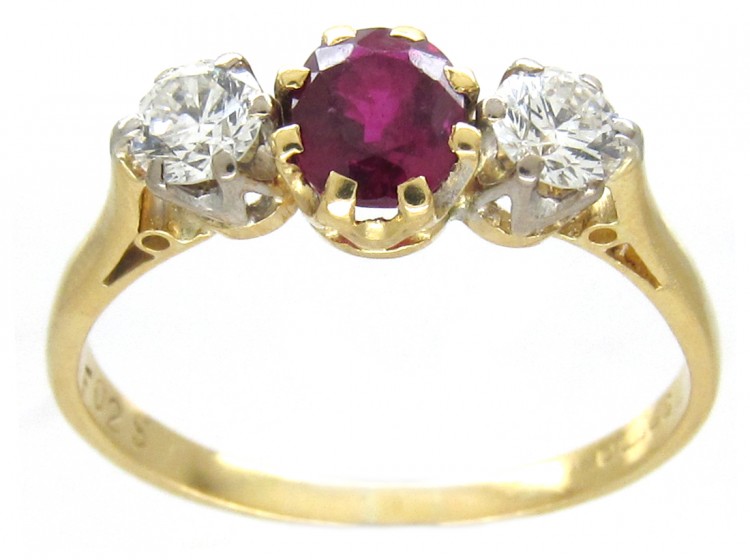 Ruby & Diamond Three Stone Ring