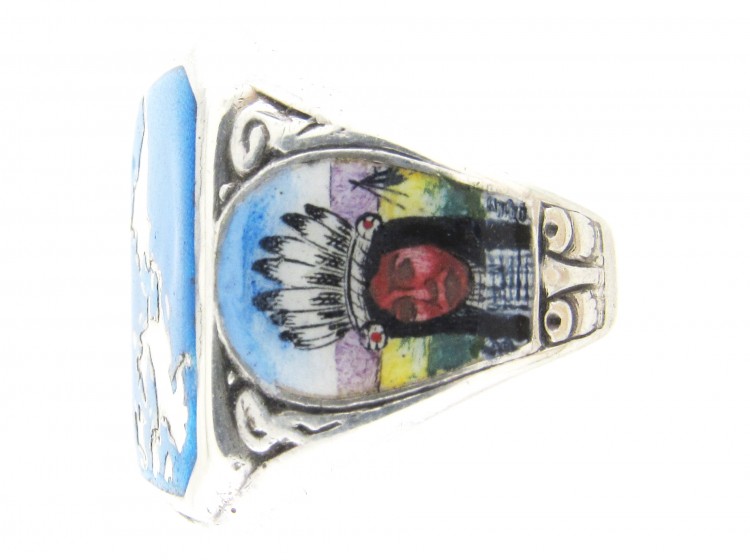 South & North American Indian Silver & Enamel Ring