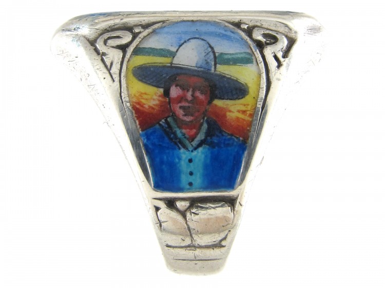 South & North American Indian Silver & Enamel Ring