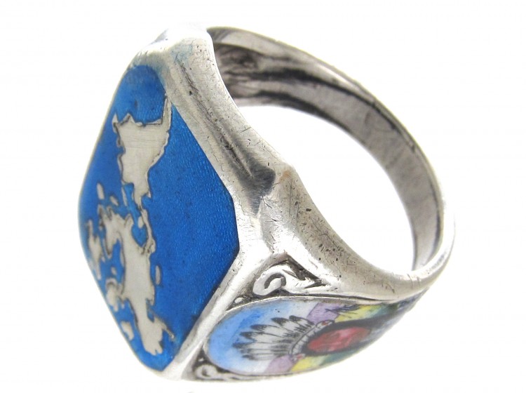 South & North American Indian Silver & Enamel Ring
