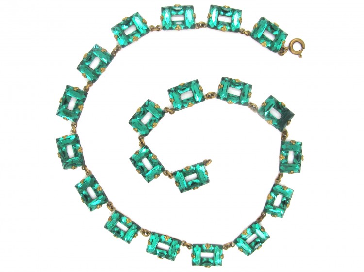 Art Deco Czechoslovakian Green Glass Necklace