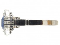 18ct White Gold Art Deco Oval Sapphire & Diamond Ring