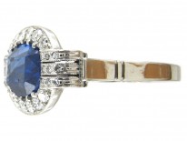 18ct White Gold Art Deco Oval Sapphire & Diamond Ring