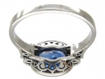 18ct White Gold Art Deco Oval Sapphire & Diamond Ring