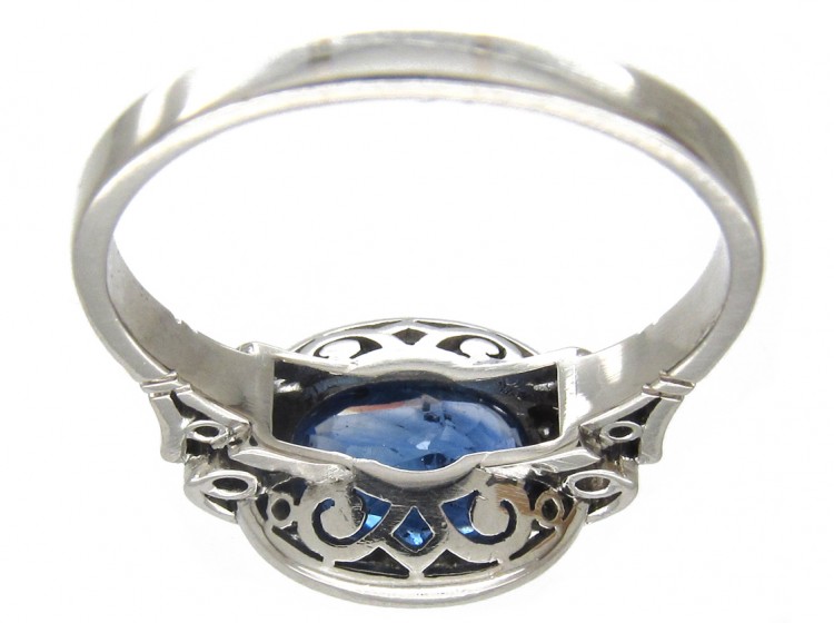 18ct White Gold Art Deco Oval Sapphire & Diamond Ring