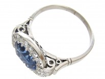 18ct White Gold Art Deco Oval Sapphire & Diamond Ring