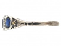 Three Stone Sapphire & Diamond 18ct White Gold Art Deco Ring