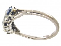 Three Stone Sapphire & Diamond 18ct White Gold Art Deco Ring