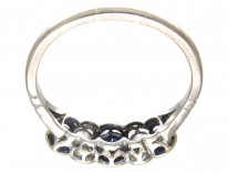 Three Stone Sapphire & Diamond 18ct White Gold Art Deco Ring