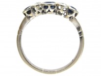 Three Stone Sapphire & Diamond 18ct White Gold Art Deco Ring