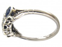 Three Stone Sapphire & Diamond 18ct White Gold Art Deco Ring