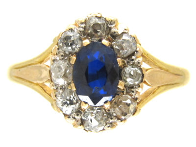 Edwardian Sapphire & Diamond Oval Cluster Ring