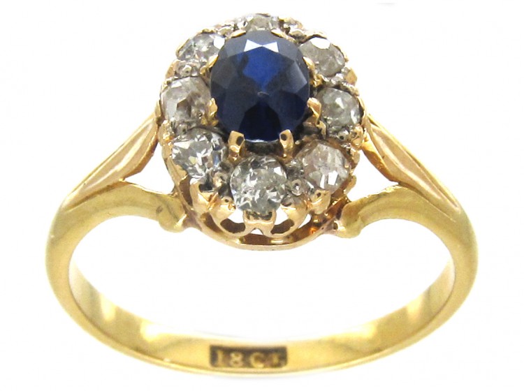Edwardian Sapphire & Diamond Oval Cluster Ring