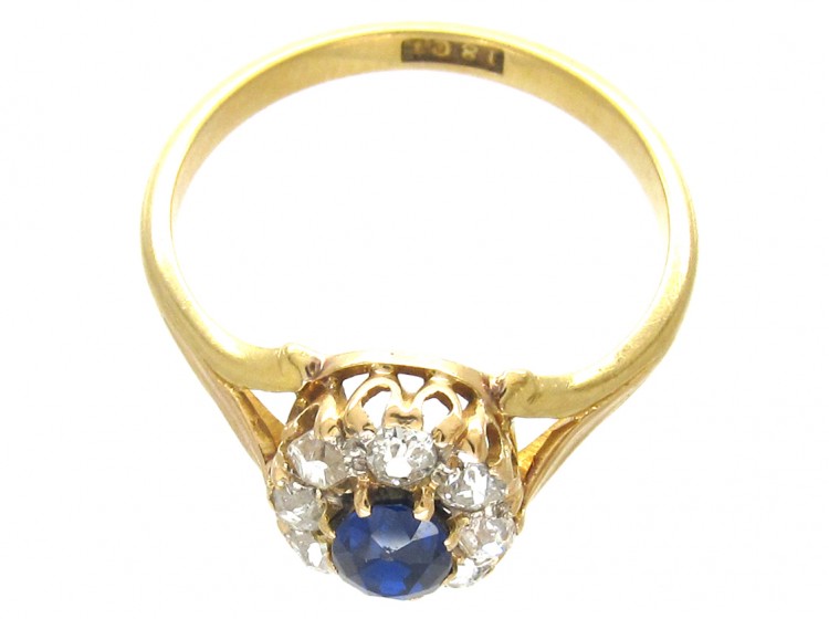 Edwardian Sapphire & Diamond Oval Cluster Ring