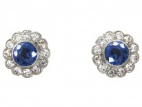 Edwardian Sapphire & Diamond Cluster Earrings
