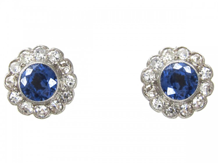 Edwardian Sapphire & Diamond Cluster Earrings