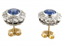 Edwardian Sapphire & Diamond Cluster Earrings