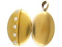 Victorian 18ct Gold Diamond Set Oval Locket in Original Case