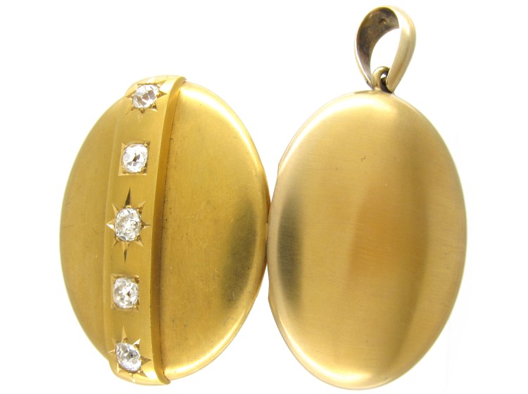 Victorian 18ct Gold Diamond Set Oval Locket in Original Case