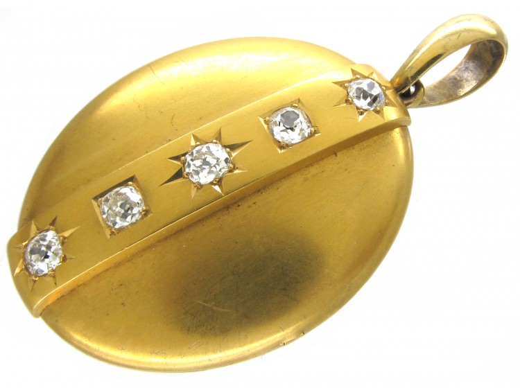 Victorian 18ct Gold Diamond Set Oval Locket in Original Case