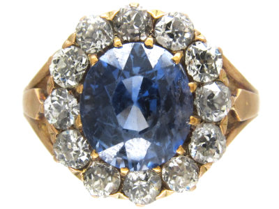 Large Edwardian Sapphire & Diamond Cluster Ring