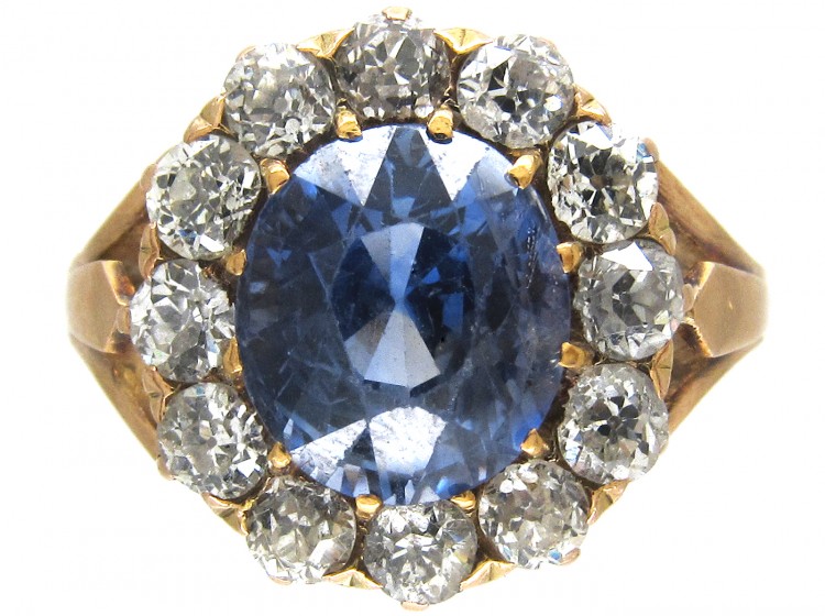 Large Edwardian Sapphire & Diamond Cluster Ring