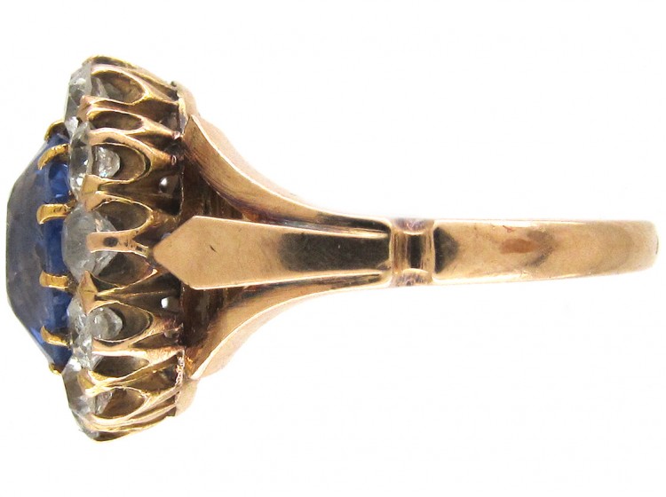 Large Edwardian Sapphire & Diamond Cluster Ring