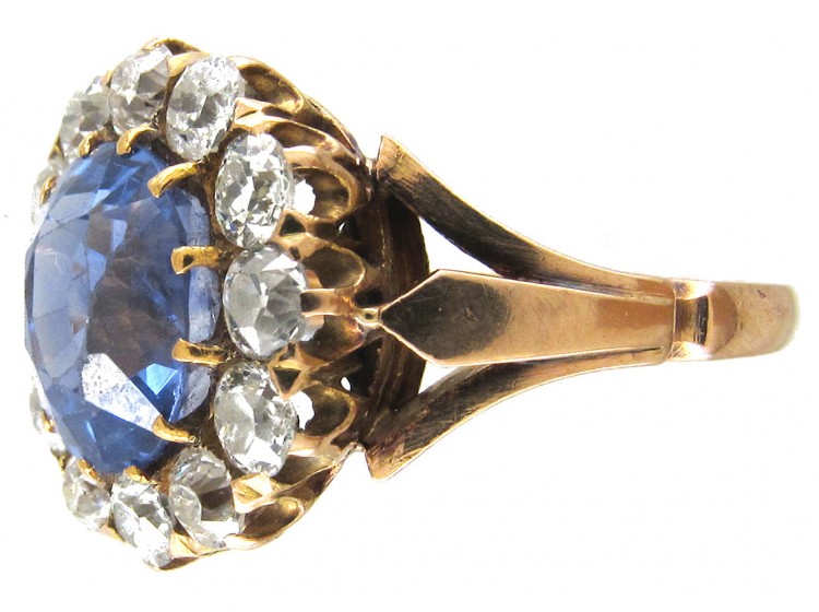 Large Edwardian Sapphire & Diamond Cluster Ring